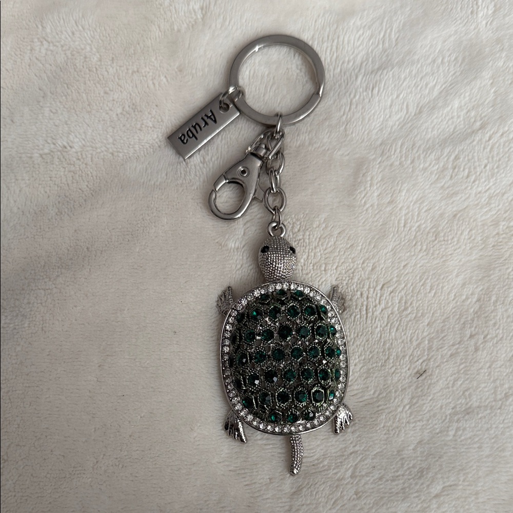Silver and Green Turtle Keychain